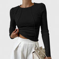 Wanda | Ribbed Top with Decorative Stitching and Long Sleeves