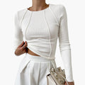 Penny | White Long Sleeve Crop Top