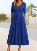 Sophie | Elegant Midi Dress with Wrap Neckline and Pockets