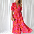 Elara | Elegant Maxi Dress in Floral Print with V-Neck and Puff Sleeves