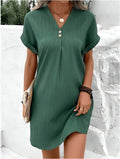 Mila | Green Ribbed Dress with V-Neck