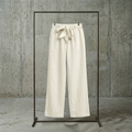 High-Waisted Linen Wide-Leg Trousers - Cream - Detachable Bow Belt