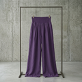 High-Waisted Purple Linen Trousers - Wide Leg - Smocked Waistband