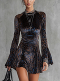 Mini Dress with Velvet Leopard Print in Blue