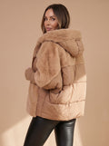 Marie | Women's Short Padded Jacket with Faux Fur Hood and Ribbed Cuffs