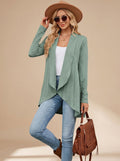 Greta | Women's Long Sleeve Open Front Cardigan with Cable Knit Structure, Hip Length