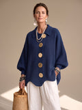 Clara | Women's Oversized Cardigan with Gold Buttons and Lantern Sleeves, Navy Blue