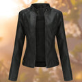 Marlene | Women's Slim-Fit Biker Jacket Faux Leather Zipper Stand-Up Collar