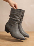Katharina | Women's Slouch Ankle Boots Faux Leather Block Heel Pointed Toe