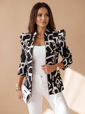 Amelie | Women's Tailored Blazer Jacket with Ruffle Sleeves Graphic Print Zipper