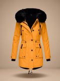 Annika | Women's Winter Parka with Faux Fur Hood, Drawstring Waist, Buttons