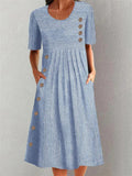 Macy | Classic Midi Striped Dress with Decorative Buttons
