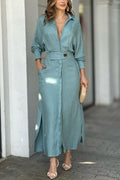 Amelia | Blue Maxi Shirt Dress with Belt