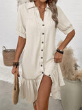 Nadine | Midi Shirt Dress with Ruffles and Buttons