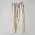 Men's Resort Linen Trousers - Beige Lightweight Beach Pants - Elastic Drawstring