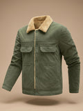 Felix | Men's Cord Jacket with Teddy Lining, Snap Buttons, and Chest Pockets, Army Green