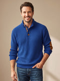 Fabian | Men's Waffle Knit Sweater with Button Stand Collar and Elbow Patches