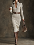 Emma | Knitted Dress with High Collar and Adjustable Belt