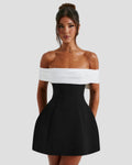 Isadora - Elegant Mini Dress with Back Bow and Bardot Neckline