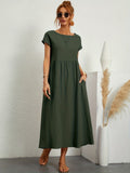 Kaitlyn | Women's Short Sleeve Loose Midi Pocket Dress